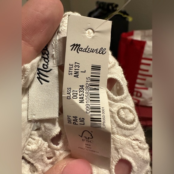 NWT Madewell Eyelet Ruffle-Sleeve Pintuck Mini dress lighthouse white sz L AN137 - Picture 3 of 7